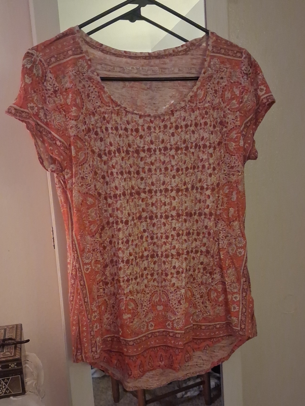 Lucky Brand Coral Paisley Scoop Neck Short Sleeve Top